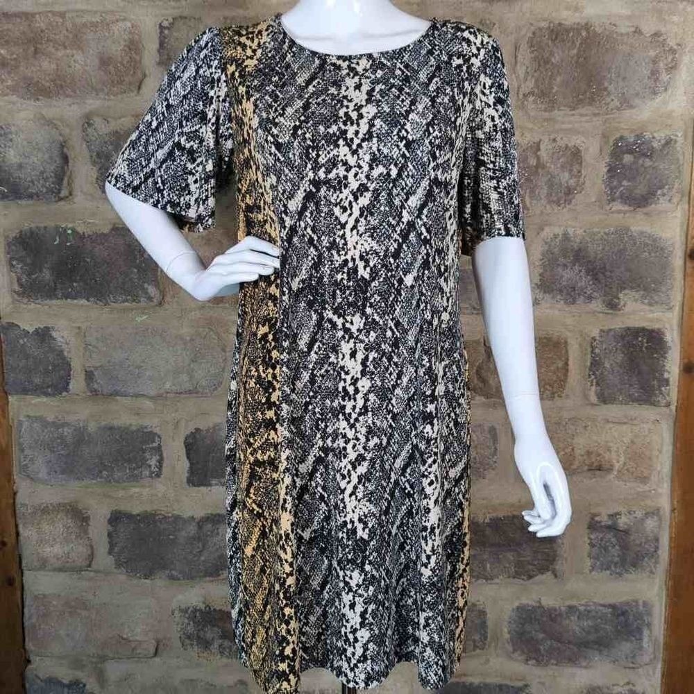 Alexandra + Oak Womens Snakeskin Print Shift Dress‎ Neutral Medium Career Earthy